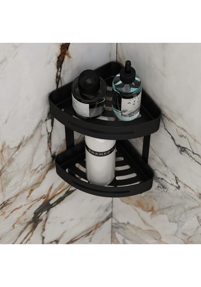 Lüx 2 Katlı Paslanmaz Banyo Rafı - Siyah - 40 Cm Çok Renkli