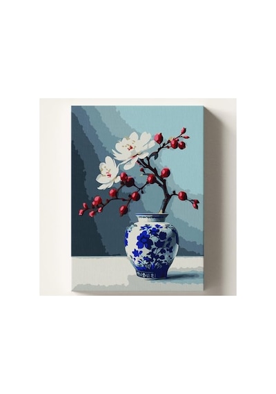 Kendin Yap Sayılarla Boyama Seti, Kiraz Vazo Temalı 40x50 Cm Tuval İle