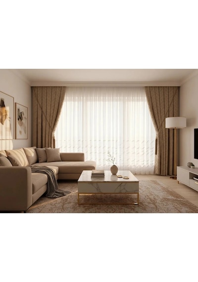 Nivemeshome Ahu 1-0049p Yarı Desenli 1/3 Pileli Tül Perde Apm Ekru