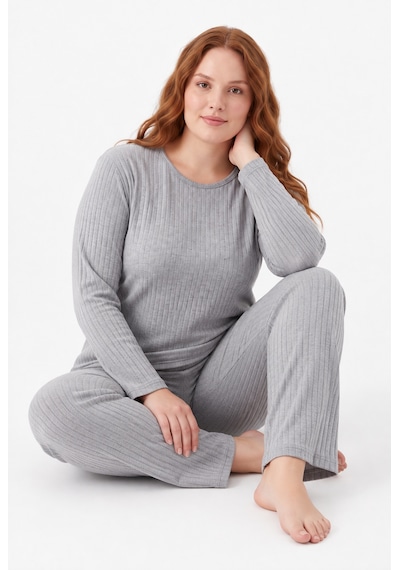 Sleeproom Büyük Beden Gri Kaşkorse Pijama Takımı