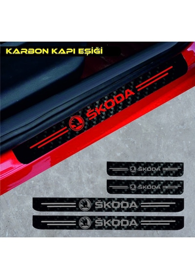 Skoda Superb İçin Uyumlu Aksesuar Oto Kapı Eşiği Sticker Karbon 4 Adet
