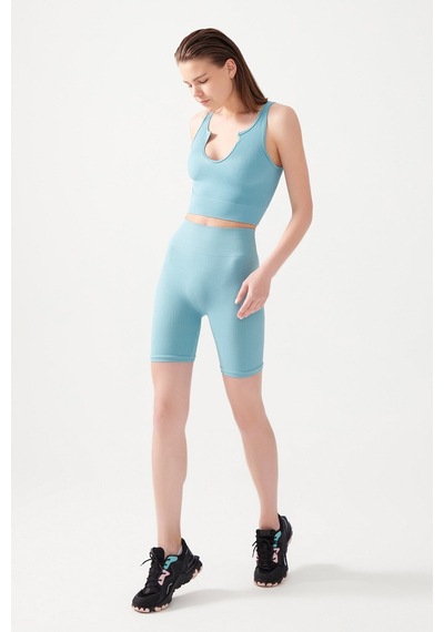 Los Ojos Kadın Mavi Askılı Fitilli Crop Top Büstiyer Scoop Mavi