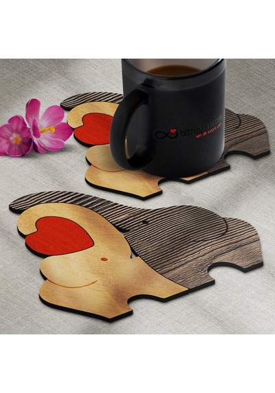 Kişiye Özel Puzzle Sevimli Filler Ahşap Bardak Altlığı - 3 4 Ade