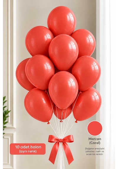 Latex Balon Seti 10'lu- Coral/mercan Çok Renkli