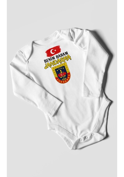 Morivokids Benim Babam Jandarma Uzun Kollu Bebek Body %100 Pamuk Beyaz