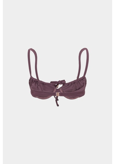 Açelyaokcu Premium Büzgü Detaylı Luna Slim Fit Kadın Bikini Üstü Mürdüm