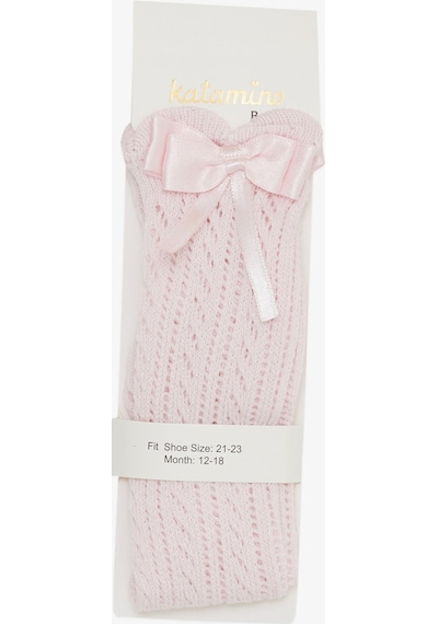 Katamino Kız Bebek File Çorap Fiyonklu 6-24 Ay, Pembe-pembe Pembe
