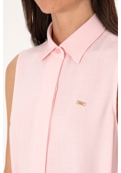 U.S. Polo Assn. Kadın Açık Pembe Kemerli Mini Boy Dokuma Elbise 50306644-VR078