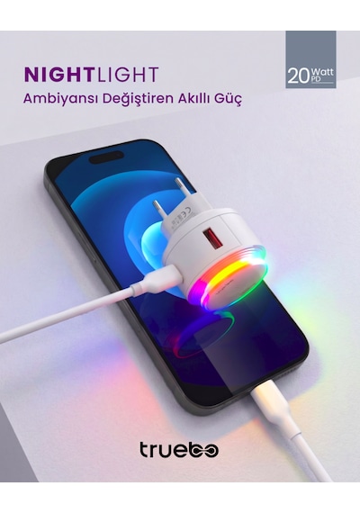 Truebo NightLight USB Type-C RGB Gece Lambası Adaptör