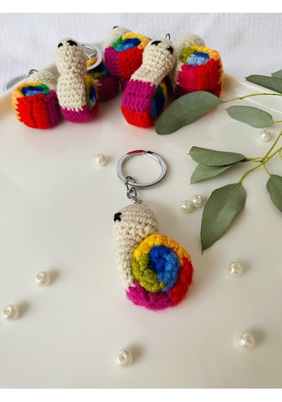 Fynbos Amigurumu Renkli Sevimli Salyangoz Figürlü Anahtarlık