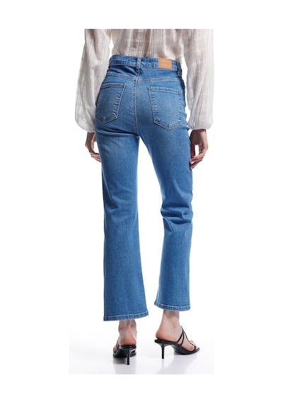Koton Yüksek Bel Kısa İspanyol Paça Jean Pantolon - Flare Jeans Orta İndigo 5sal40303md