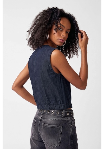 Blue White Kadın İndigo Kruvaze %100 Pamuk Denim Yelek