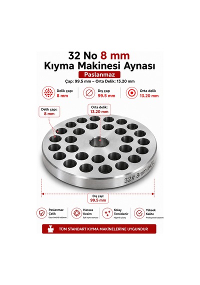 32 No 8 Mm Kıyma Makine Aynası Paslanmaz