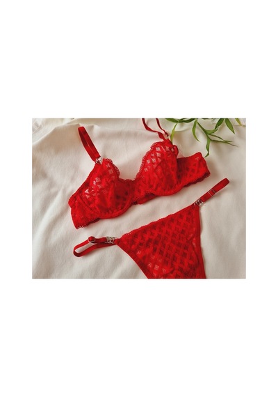 Demirsa Boutique Yılbaşı Renkli Kırmızı Dantelli Bralet Sütyen Takım Kırmızı-160