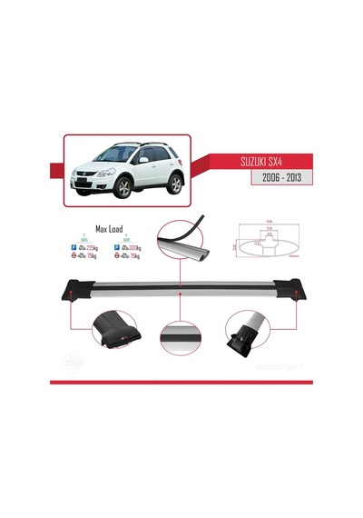 Suzuki Sx4 2006-2013 Arası İle Uyumlu Fly Model Ara Atkı Tavan Barı Gri 3 Adet Bar