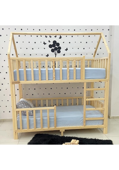 Markaawm Markaawm Montessori Yatak Çatılı Doğal Ahşap Ranza Karyola Akçaağaç