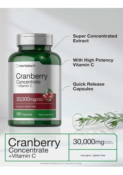 Horbaach Cranberry Concentrate Extract + Vitamin C 30,000mg 1... Aromasız