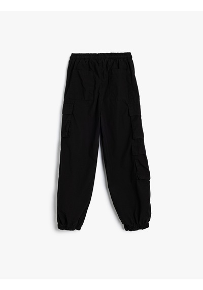 Koton Jogger Paraşüt Pantolon Cepli Beli Bağlamalı Pamuklu Siyah 5wkb40013tw Siyah