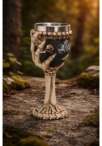 İskelet Eli Figürlü 3d Kabartmalı Çelik Kadeh Bardak Gotik Dekoratif Kupa Gri - Mint