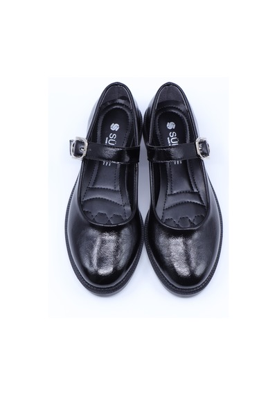 Nesilshoes Nesil Shoes Süha 250 Syh Krşk Rgn Tokalı Balerin Kadın Babet Siyah Kırışık Rugan
