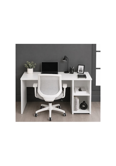 Beyaz Raflı Çalışma Masası - Ofis Masası Beyaz Beyaz Raflı Çalışma Masası - Ofis Masası Beyaz