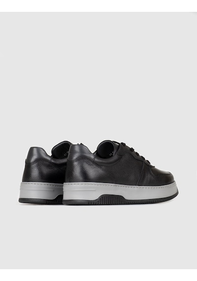Hakiki Deri Siyah Bağcıklı Erkek Sneaker Spor Ayakkabı Siyah