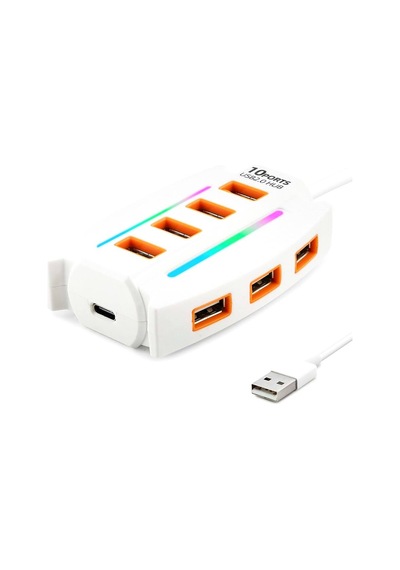 Usb Rgb Hub 10 Port 480 Mbps 1.2 M Beyaz Hdx7037 Evimdeyokyok