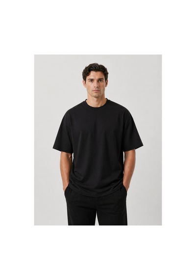 Parshey Oversize Premium Tişört 20/1 Kalın Kumaş, Unisex Street Fit Siyah