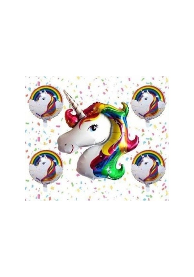 Unicorn 5'li Uçan Balon Helyum Parti Seti Beyaz