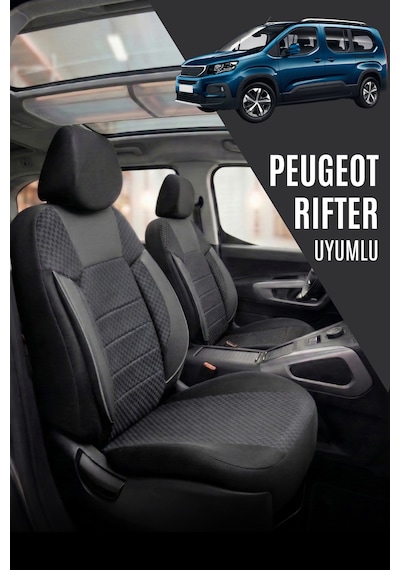 Peugeot Rifter Uyumlu Pamuklu Kumaş Araca Özel Oto Koltuk Kılıfı Tam Set Siyah