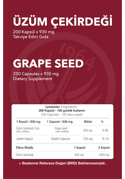 Sepe Natural Üzüm Çekirdeği Grape Seed Full Potency 200 Kapsül x 930 MG