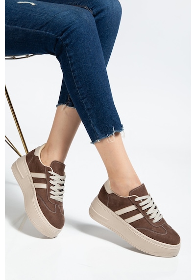Bahrina Kadın Kahverengi Süet Kalın Tabanlı Sneaker Kahve Süet