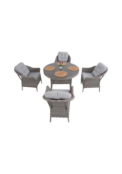 Spark Nova 110 Cm Rattan Yuvarlak Minderli Bahçe Masa Takımı Gri