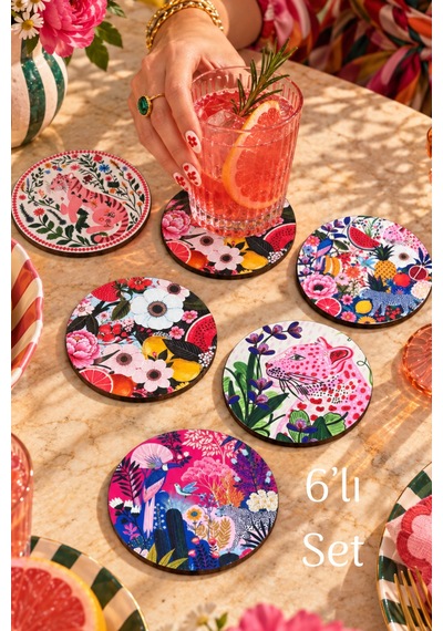 Wild Garden Dekoratif Bardak Altlığı 6 Lı Set 9 Cm, 3 Mm Ahşap Mdf, Dijital Baskı - 924200969 Diğer
