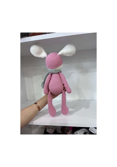 El Yapımı Amigurumi Uyuyan Tavşan - Atkılı Örgü Oyuncak Pembe