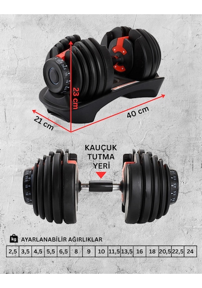 Ayarlanabilir Dambıl Seti - 24kg Tek Adet