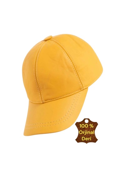 Tezzgelsin Unisex %100 Deri Arkadan Ayarlanabilir Baseball Kep Şapka Sarı