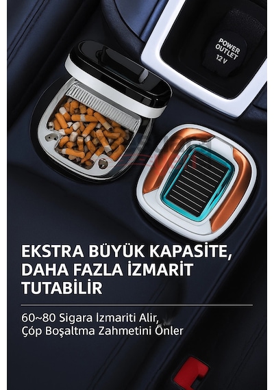 Araç İçi Küllük Lüks Güneş Enerjili Çakmaklı Seramik Deri Detaylı Premium Model