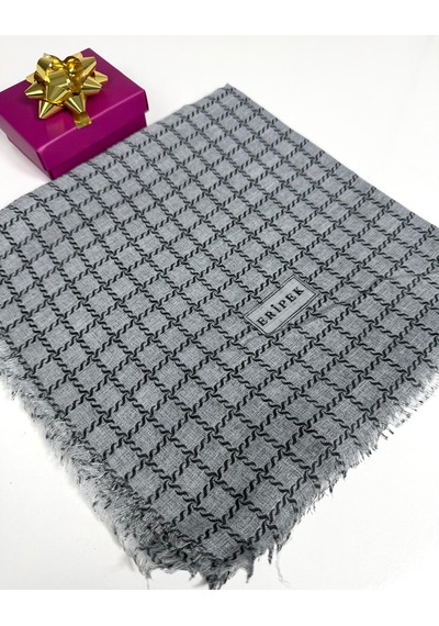 Eripek Desenli Flamalı Keten Eşarp- 06112 Haki-gri