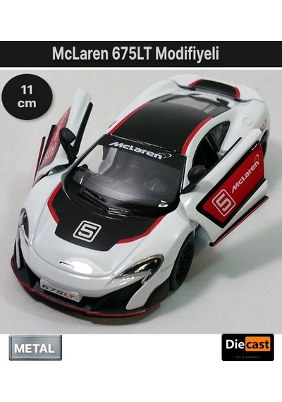 Mclaren 675lt Modifiyeli Çek Bırak Die - Cast Kapıları Açılabilen Metal Model Araba - Beyaz 11.5 Cm