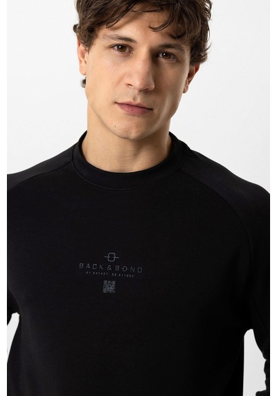 Backandbond Siyah Regular Fit Pamuklu Bisiklet Yaka Kanguru Sweatshirt