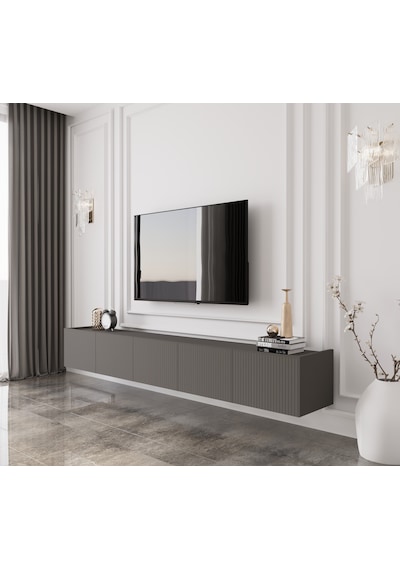 Capella Gri Mdf Country 5 Kapak Duvara Monte 200 Cm Tv Ünitesi