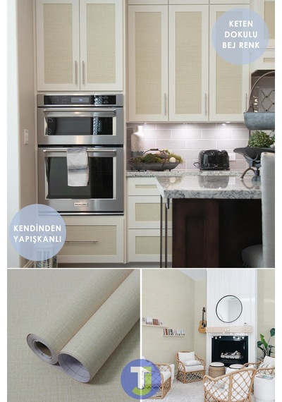 Technojet Kendinden Yapışkanlı Keten Görünümlü Mutfak Banyo Tezgah Duvar Dolap Masa Kaplama 60x500cm 001