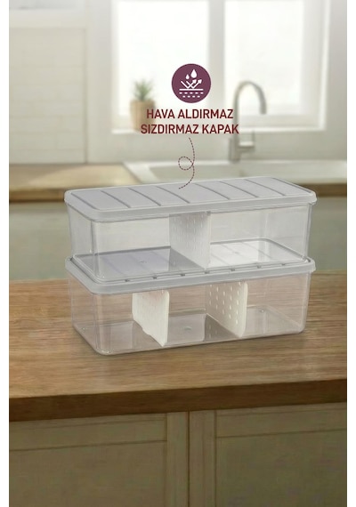 Selka Home 2 Adet 2 Lt. Nora Bölmeli  Organizer Buzdolabı Buzluk Düzenleyici Saklama Kabı