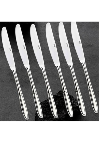 Nehir Buket Pasta Bıçak 6'Lı - Tatlı Bıçağı 18-10 Paslanmaz Çelik Gümüş