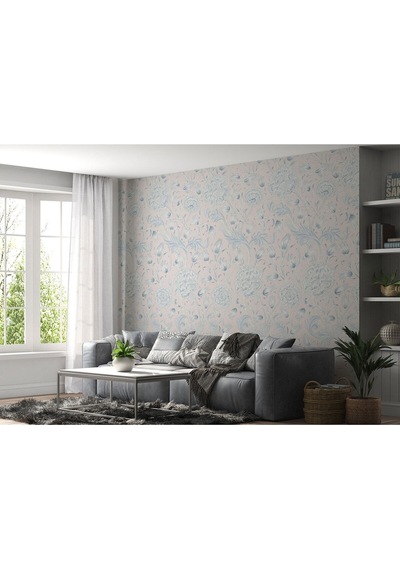 Vintagepastel Çiçekler Yapraklar Duvar Kağıdı-5645 Çok Renkli