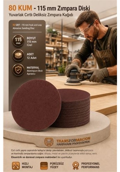 12 Adet 80 Kum Yuvarlak Cırtlı Zımpara Diski 115 Mm Deliksiz Zımpara Kağıdı 723216