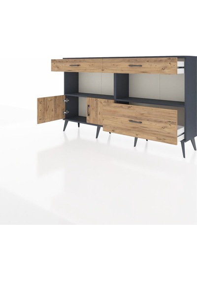 Arges Konsol 2 Raflı 3 Çekmeceli 2 Kapaklı 176x30x99 Antrasit-çam Antrasit-çam