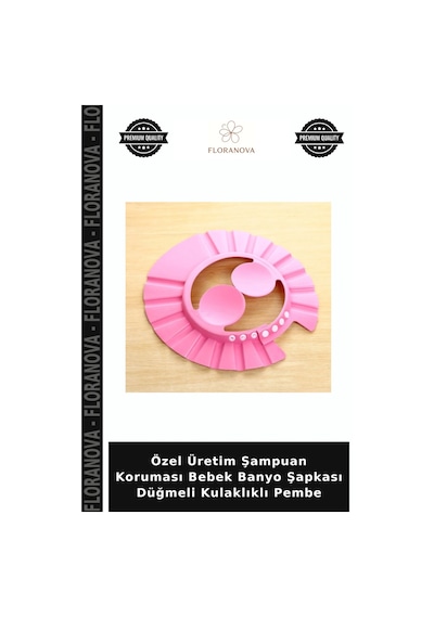Özel Üretim Şampuan Koruması Bebek Banyo Şapkası Düğmeli Kulaklıklı Pembe