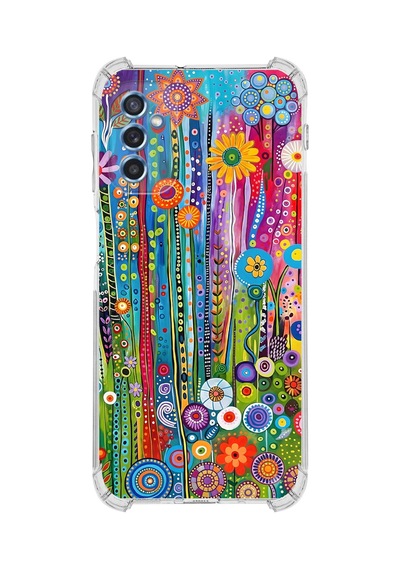 Printify Samsung Galaxy M52 İle Uyumlu Düşlerin Dansı Serisi Folklorik Bahçe Tasarımlı Uv Baskılı Köşe Korumalı Antişok Kılıf Şeffaf